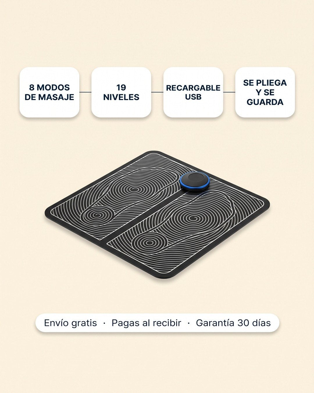 8 modos · 19 niveles · USB · plegable